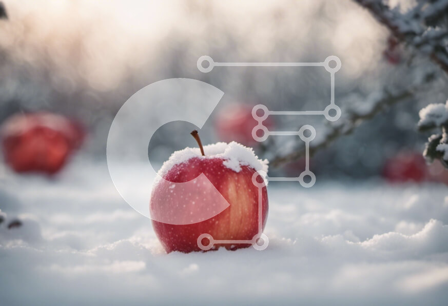 Intra Συλλεκτικό Ξύλινο Παζλ Plywood  4mm - Κόκκινη Μηλιά στο χιόνι με τα κλαδιά και τα δέντρα Σε Ξύλινο Κουτί - Διαστάσεις: 10x10 cm – 25 κομμάτια