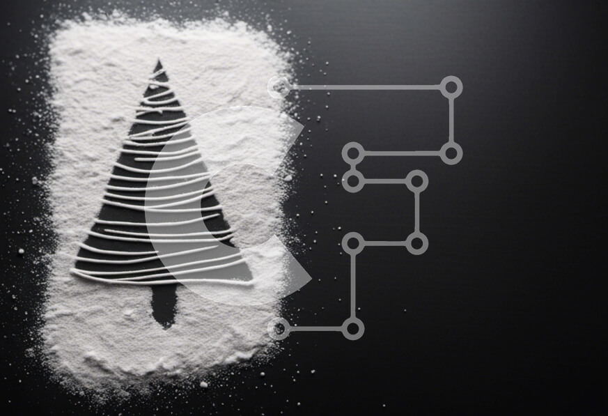 Intra Συλλεκτικό Ξύλινο Παζλ Plywood  4mm - Χριστουγεννιάτικο δέντρο από ζάχαρη άχνη σε μαύρη επιφάνεια Σε Ξύλινο Κουτί - Διαστάσεις: 10x10 cm – 25 κομμάτια