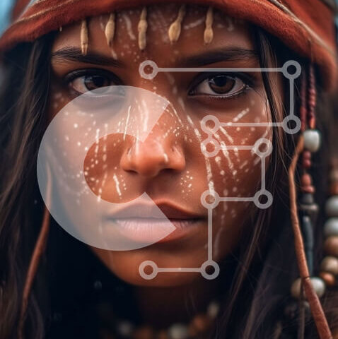 Intra Συλλεκτικό Ξύλινο Παζλ Plywood  4mm - Εκπληκτική εικόνα μιας γυναίκας με φυλετικό μακιγιάζ και φτερωτό κόμμωμα Σε Ξύλινο Κουτί - Διαστάσεις Puzzle: 10x10 cm – 25 κομμάτια - Image 1