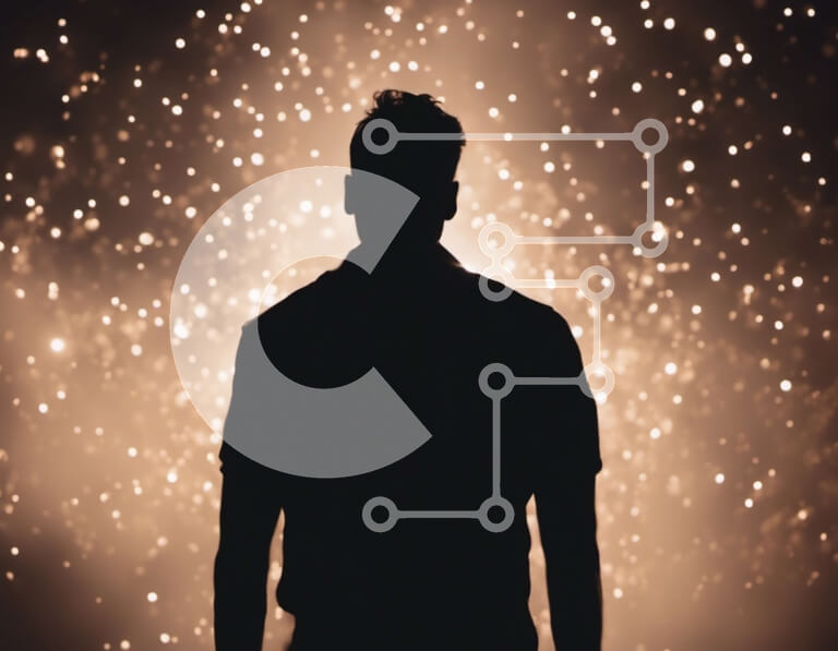 Intra Συλλεκτικό Ξύλινο Παζλ Plywood  4mm - Σιλουέτα ενός άνδρα σε ένα φωτισμένο φόντο Σε Ξύλινο Κουτί - Διαστάσεις Puzzle: 10x10 cm – 25 κομμάτια