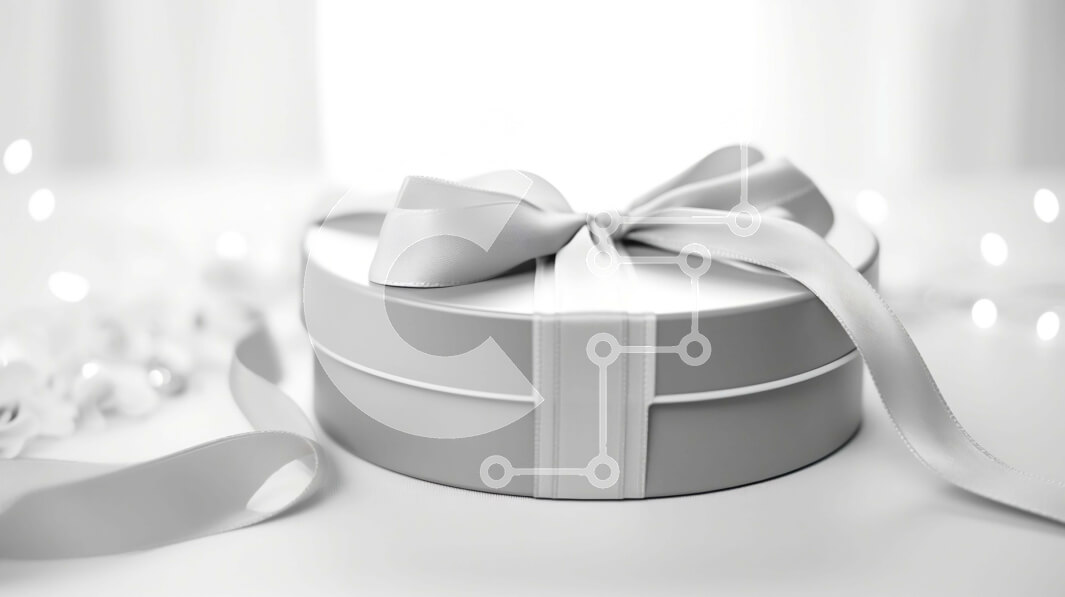 Intra Συλλεκτικό Ξύλινο Παζλ Plywood  4mm - Γκρι κουτί δώρου με λευκή κορδέλα σε διακοσμημένο τραπέζι Σε Ξύλινο Κουτί - Διαστάσεις: 10x10 cm – 25 κομμάτια