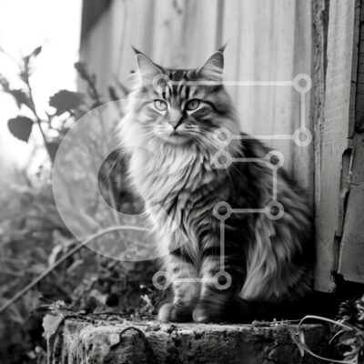 Intra Συλλεκτικό Ξύλινο Παζλ Plywood 4mm - Όμορφη ασπρόμαυρη φωτογραφία γάτας Σε Ξύλινο Κουτί - Διαστάσεις: 10x10 cm – 25 κομμάτια - Image 1