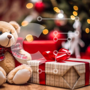 Intra Συλλεκτικό Ξύλινο Παζλ Plywood  4mm - Αρκουδάκι με κουτί δώρου και χριστουγεννιάτικο δέντρο Σε Ξύλινο Κουτί - Διαστάσεις: 10x10 cm – 25 κομμάτια