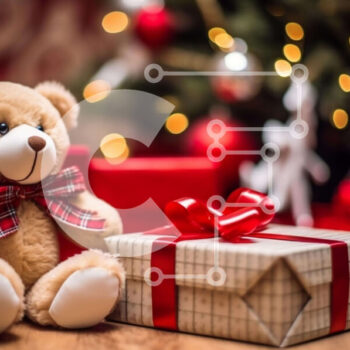 Intra Συλλεκτικό Ξύλινο Παζλ Plywood  4mm - Αρκουδάκι με κουτί δώρου και χριστουγεννιάτικο δέντρο Σε Ξύλινο Κουτί - Διαστάσεις: 10x10 cm – 25 κομμάτια - Image 1