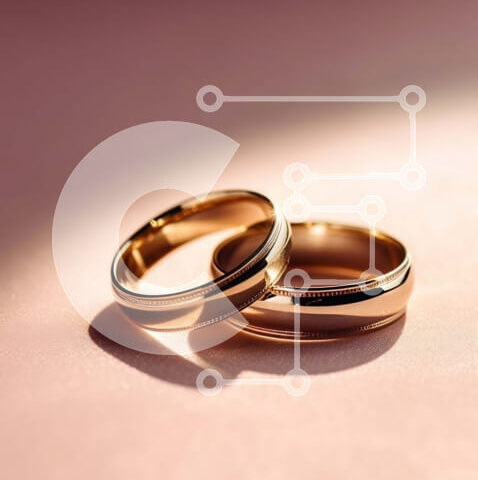 Intra Συλλεκτικό Ξύλινο Παζλ Plywood  4mm - Κομψή εικόνα δύο χρυσών βέρες σε ροζ φόντο Σε Ξύλινο Κουτί - Διαστάσεις Puzzle: 10x10 cm – 25 κομμάτια - Image 1