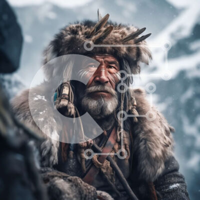 Intra Συλλεκτικό Ξύλινο Παζλ Plywood  4mm - Σοβαρός ηλικιωμένος άνδρας που στέκεται στο χιόνι με φόντο το βουνό Σε Ξύλινο Κουτί - Διαστάσεις Puzzle: 10x10 cm – 25 κομμάτια - Image 1