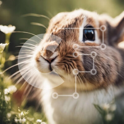 Intra Συλλεκτικό Ξύλινο Παζλ Plywood  4mm - Χαριτωμένο κουνέλι που κάθεται σε ένα χωράφι με λευκά λουλούδια Σε Ξύλινο Κουτί - Διαστάσεις: 10x10 cm – 25 κομμάτια - Image 1