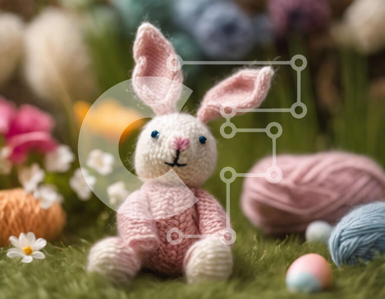 Intra Συλλεκτικό Ξύλινο Παζλ Plywood  4mm - Πλεκτό ροζ κουνελάκι με πασχαλινά αυγά και νήματα μπάλες στη φύση Σε Ξύλινο Κουτί - Διαστάσεις: 10x10 cm – 25 κομμάτια