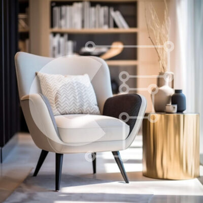 Intra Συλλεκτικό Ξύλινο Παζλ Plywood  4mm - Σύγχρονο και μινιμαλιστικό σαλόνι με λευκή δερμάτινη πολυθρόνα και χρυσό βοηθητικό τραπέζι Σε Ξύλινο Κουτί - Διαστάσεις Puzzle: 10x10 cm – 25 κομμάτια - Image 1