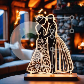 Intra Συλλεκτικό Ξύλινο Παζλ Plywood  4mm - Σιλουέτα ενός ζευγαριού που γιορτάζει τον αρραβώνα ή τον γάμο του Σε Ξύλινο Κουτί - Διαστάσεις Puzzle: 10x10 cm – 25 κομμάτια - Image 1