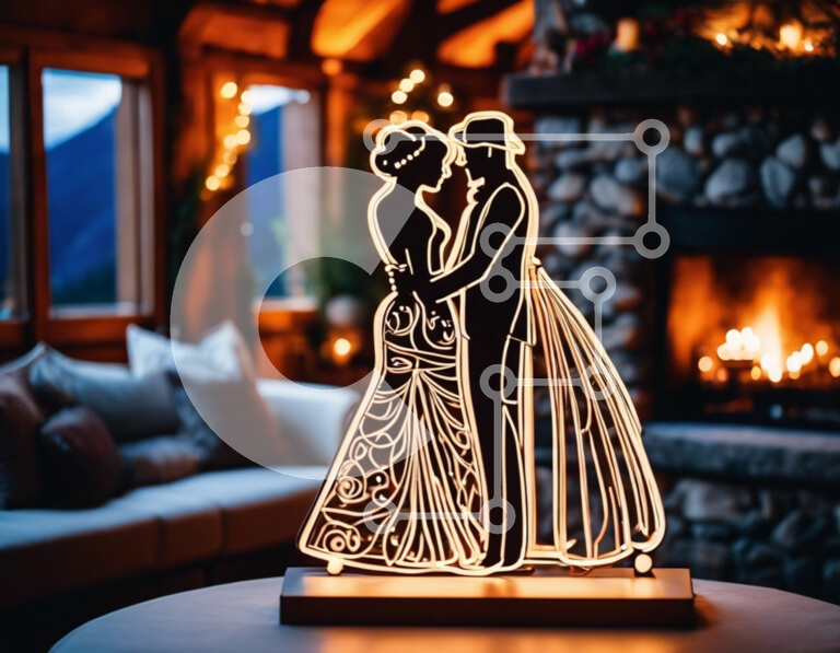 Intra Συλλεκτικό Ξύλινο Παζλ Plywood  4mm - Σιλουέτα ενός ζευγαριού που γιορτάζει τον αρραβώνα ή τον γάμο του Σε Ξύλινο Κουτί - Διαστάσεις Puzzle: 10x10 cm – 25 κομμάτια