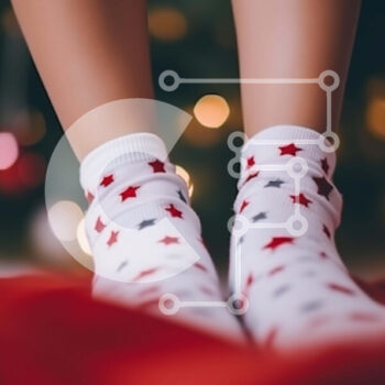 Intra Συλλεκτικό Ξύλινο Παζλ Plywood  4mm - Γυναικεία πόδια με λευκές κάλτσες και αστέρια Σε Ξύλινο Κουτί - Διαστάσεις Puzzle: 10x10 cm – 25 κομμάτια - Image 1