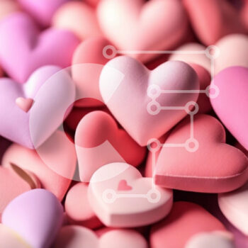 Intra Συλλεκτικό Ξύλινο Παζλ Plywood  4mm - Σωρός από ροζ και μωβ πλαστικά ειδώλια σε σχήμα καρδιάς Σε Ξύλινο Κουτί - Διαστάσεις Puzzle: 10x10 cm – 25 κομμάτια - Image 1