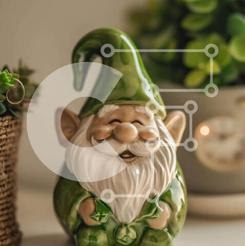 Intra Συλλεκτικό Ξύλινο Παζλ Plywood  4mm - Πράσινο ειδώλιο Gnome με φυτά σε γλάστρες και ρολόι Σε Ξύλινο Κουτί - Διαστάσεις: 10x10 cm – 25 κομμάτια - Image 1