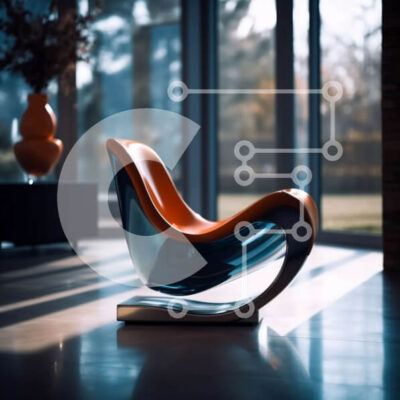 Intra Συλλεκτικό Ξύλινο Παζλ Plywood  4mm - Κομψή πορτοκαλί και μαύρη πολυθρόνα σε γαλήνιο εσωτερικό με μεγάλα παράθυρα Σε Ξύλινο Κουτί - Διαστάσεις Puzzle: 10x10 cm – 25 κομμάτια - Image 1