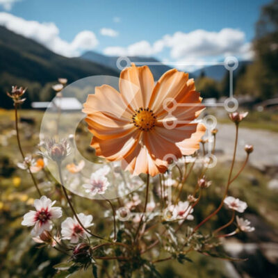 Intra Συλλεκτικό Ξύλινο Παζλ Plywood 4mm - Όμορφο πορτοκαλί λουλούδι σε ένα χωράφι με λευκά και ροζ λουλούδια Σε Ξύλινο Κουτί - Διαστάσεις: 10x10 cm – 25 κομμάτια - Image 1