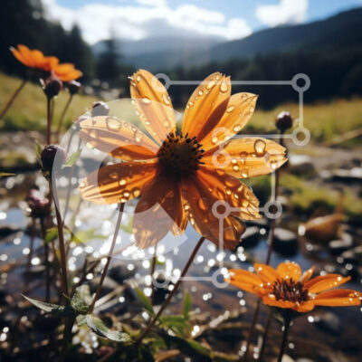 Intra Συλλεκτικό Ξύλινο Παζλ Plywood  4mm - Όμορφη εικόνα του πορτοκαλιού λουλουδιού με σταγονίδια δροσιάς στο γραφικό λιβάδι Σε Ξύλινο Κουτί - Διαστάσεις: 10x10 cm – 25 κομμάτια - Image 1