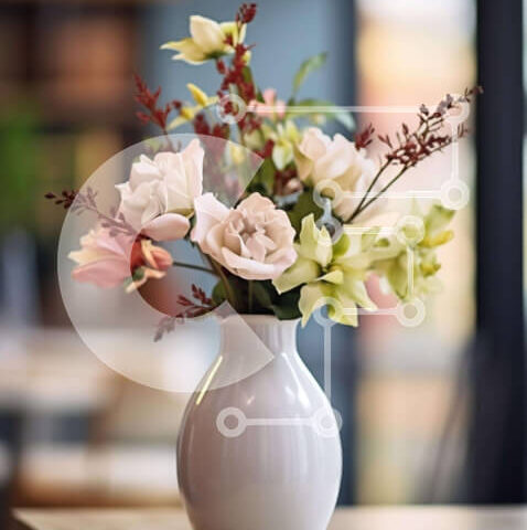 Intra Συλλεκτικό Ξύλινο Παζλ Plywood 4mm - Floral σύνθεση σε λευκό βάζο σε ξύλινο τραπέζι Σε Ξύλινο Κουτί - Διαστάσεις Puzzle: 10x10 cm – 25 κομμάτια - Image 1