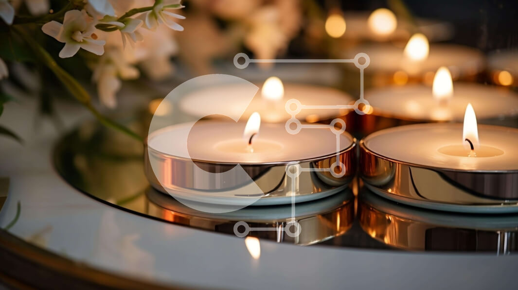 Intra Συλλεκτικό Ξύλινο Παζλ Plywood  4mm - Ομάδα αναμμένων κεριών σε ένα διακοσμητικό γυάλινο τραπέζι Σε Ξύλινο Κουτί - Διαστάσεις Puzzle: 10x10 cm – 25 κομμάτια