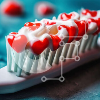 Intra Συλλεκτικό Ξύλινο Παζλ Plywood  4mm - Οδοντόβουρτσα με κόκκινες και λευκές καραμέλες σε σχήμα καρδιάς Σε Ξύλινο Κουτί - Διαστάσεις Puzzle: 10x10 cm – 25 κομμάτια - Image 1