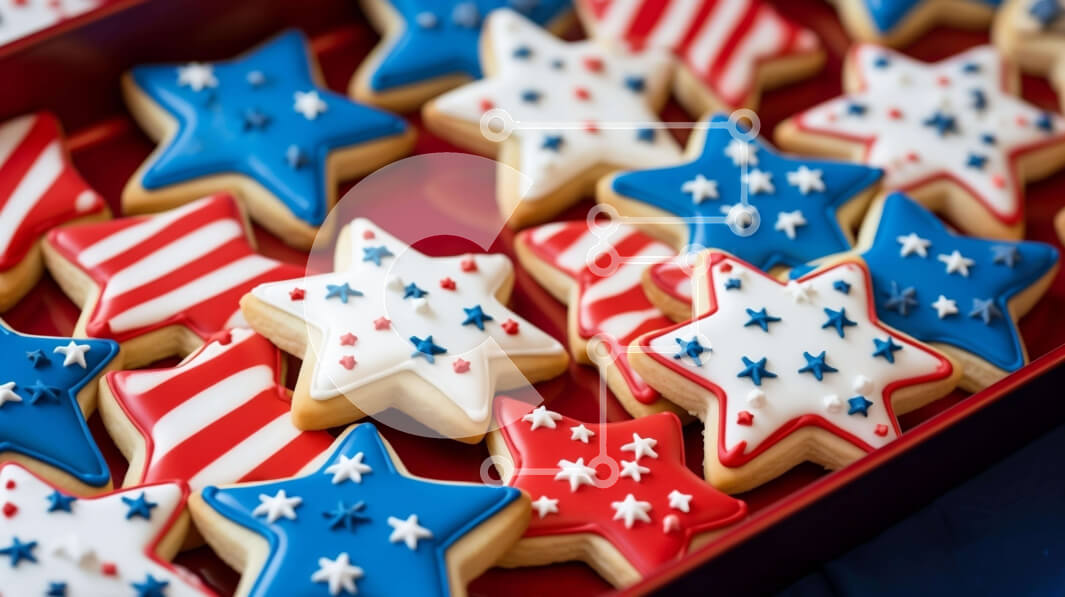 Intra Συλλεκτικό Ξύλινο Παζλ Plywood  4mm - Πατριωτικά μπισκότα ζάχαρης 4ης Ιουλίου με κόκκινα, λευκά και μπλε διακοσμητικά Σε Ξύλινο Κουτί - Διαστάσεις: 10x10 cm – 25 κομμάτια