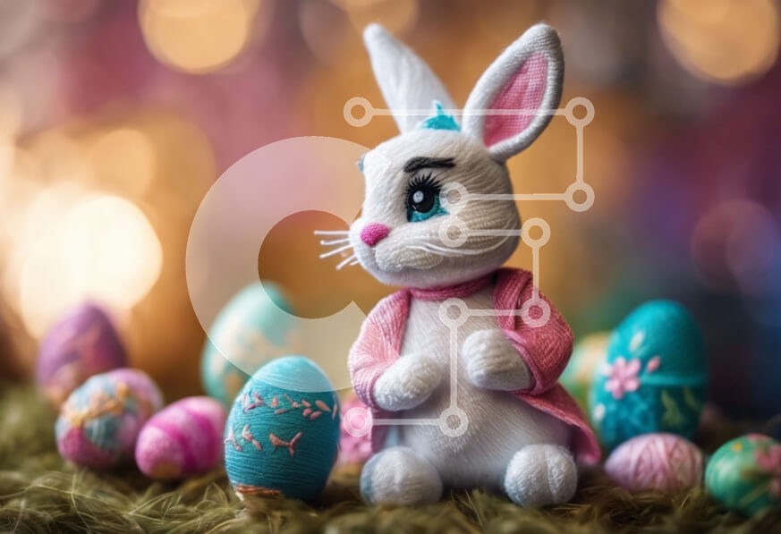 Intra Συλλεκτικό Ξύλινο Παζλ Plywood  4mm - Πασχαλινό λαγουδάκι με πολύχρωμα αυγά και λουλούδια Σε Ξύλινο Κουτί - Διαστάσεις Puzzle: 10x10 cm – 25 κομμάτια