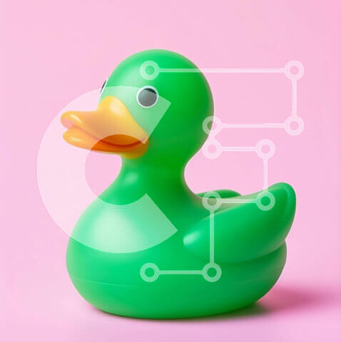 Intra Συλλεκτικό Ξύλινο Παζλ Plywood  4mm - Πράσινο λαστιχένιο παιχνίδι πάπιας σε πορτοκαλί φόντο Σε Ξύλινο Κουτί - Διαστάσεις: 10x10 cm – 25 κομμάτια - Image 1