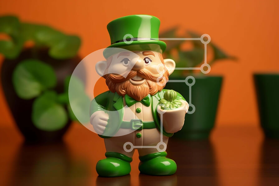 Intra Συλλεκτικό Ξύλινο Παζλ Plywood  4mm - Ιρλανδικό ειδώλιο παιχνιδιών Leprechaun με φυτά σε γλάστρες Σε Ξύλινο Κουτί - Διαστάσεις Puzzle: 10x10 cm – 25 κομμάτια