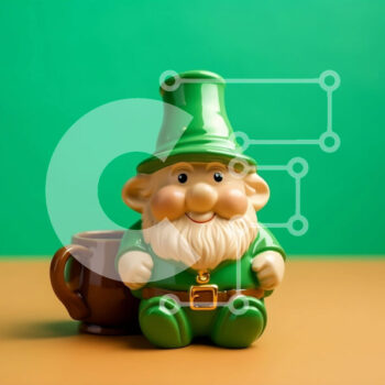 Intra Συλλεκτικό Ξύλινο Παζλ Plywood  4mm - Πράσινο ειδώλιο Gnome και πορτοκαλί κύπελλο σε καφέ φόντο Σε Ξύλινο Κουτί - Διαστάσεις Puzzle: 10x10 cm – 25 κομμάτια - Image 1