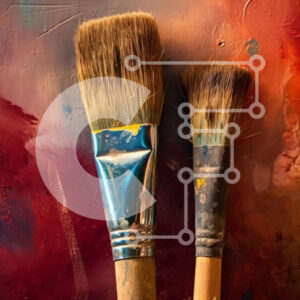 Intra Συλλεκτικό Ξύλινο Παζλ Plywood  4mm - Ζωντανή εικόνα δύο πινέλων ζωγραφικής σε πολύχρωμο φόντο Σε Ξύλινο Κουτί - Διαστάσεις Puzzle: 10x10 cm – 25 κομμάτια