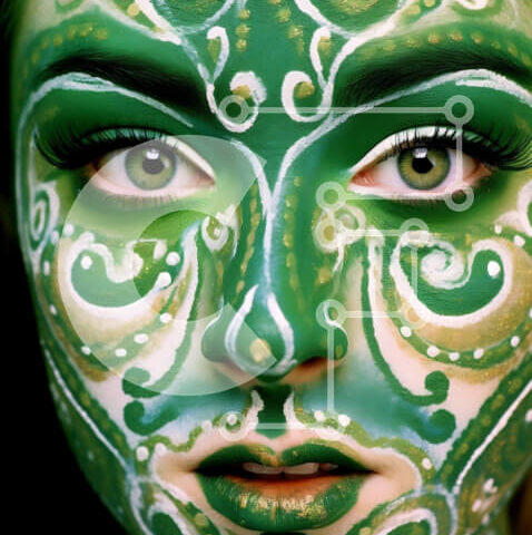 Intra Συλλεκτικό Ξύλινο Παζλ Plywood 4mm - Καλλιτεχνική ζωγραφική προσώπου σε πράσινο Σε Ξύλινο Κουτί - Διαστάσεις Puzzle: 10x10 cm – 25 κομμάτια - Image 1