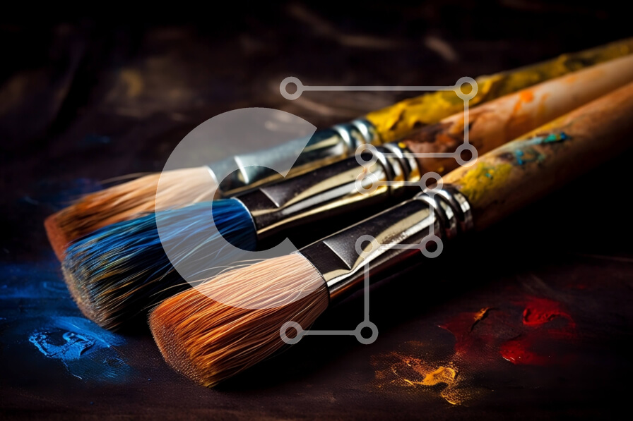 Intra Συλλεκτικό Ξύλινο Παζλ Plywood  4mm - Πολύχρωμα πινέλα σε σκούρο φόντο Σε Ξύλινο Κουτί - Διαστάσεις: 10x10 cm – 25 κομμάτια