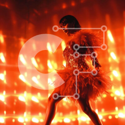 Intra Συλλεκτικό Ξύλινο Παζλ Plywood  4mm - Εκπληκτική παράσταση από Γυναίκα με κόκκινο φτερωτό φόρεμα στη σκηνή Σε Ξύλινο Κουτί - Διαστάσεις Puzzle: 10x10 cm – 25 κομμάτια - Image 1