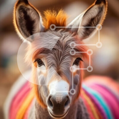 Intra Συλλεκτικό Ξύλινο Παζλ Plywood  4mm - Κοντινό πλάνο ενός πολύχρωμου γαϊδάρου Σε Ξύλινο Κουτί - Διαστάσεις: 10x10 cm – 25 κομμάτια - Image 1