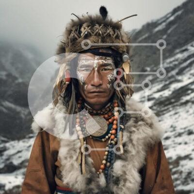 Intra Συλλεκτικό Ξύλινο Παζλ Plywood  4mm - Εκπληκτικό πορτρέτο ενός άνδρα με παραδοσιακή ενδυμασία με φόντο το χιονισμένο βουνό Σε Ξύλινο Κουτί - Διαστάσεις Puzzle: 10x10 cm – 25 κομμάτια - Image 1