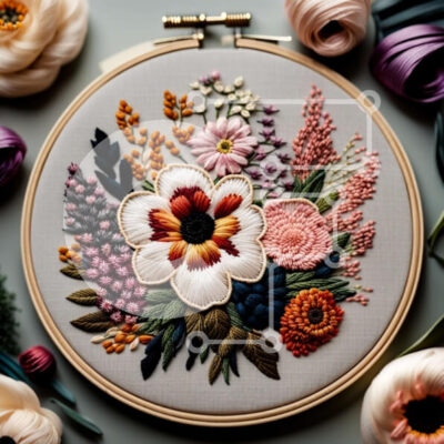 Intra Συλλεκτικό Ξύλινο Παζλ Plywood  4mm - Έργο τέχνης με πολύχρωμο και ζωντανό φλοράλ κέντημα με τσέρκι Σε Ξύλινο Κουτί - Διαστάσεις Puzzle: 10x10 cm – 25 κομμάτια - Image 1