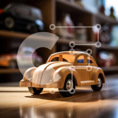 Intra Συλλεκτικό Ξύλινο Παζλ Plywood  4mm - Vintage αυτοκίνητο παιχνιδιών σε ξύλινο τραπέζι με αυτοκίνητα παιχνιδιών στο ράφι Σε Ξύλινο Κουτί - Διαστάσεις: 10x10 cm – 25 κομμάτια - Image 1