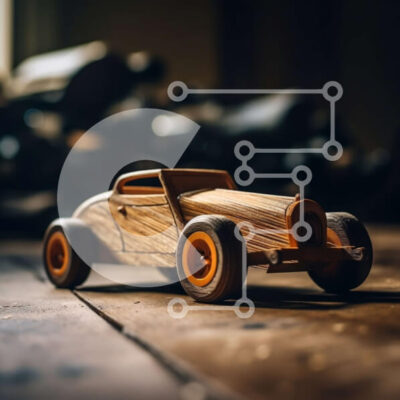 Intra Συλλεκτικό Ξύλινο Παζλ Plywood  4mm - Vintage αυτοκίνητο παιχνιδιών σε ξύλινη επιφάνεια Σε Ξύλινο Κουτί - Διαστάσεις: 10x10 cm – 25 κομμάτια - Image 1