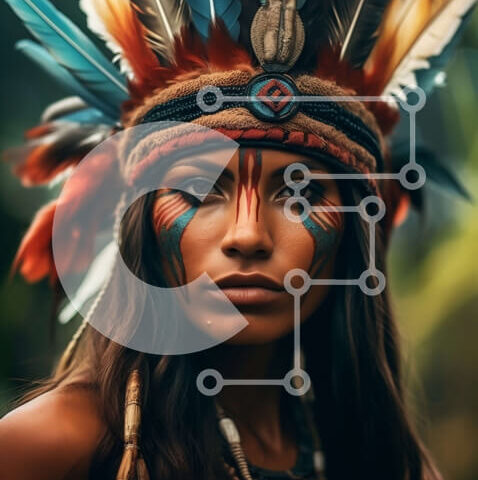 Intra Συλλεκτικό Ξύλινο Παζλ Plywood  4mm - Εκπληκτική φωτογραφία μιας γυναίκας με ιθαγενή Αμερικανίδα κεφαλή και μπογιά πολέμου Σε Ξύλινο Κουτί - Διαστάσεις Puzzle: 10x10 cm – 25 κομμάτια - Image 1