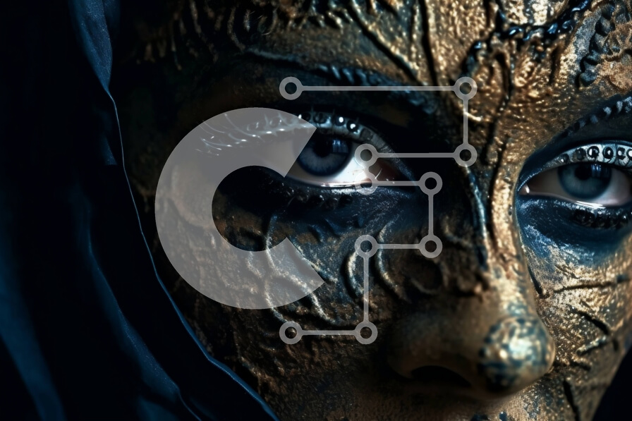 Intra Συλλεκτικό Ξύλινο Παζλ Plywood  4mm - Κομψή γυναίκα με μαύρη και χρυσή ζωγραφική προσώπου Σε Ξύλινο Κουτί - Διαστάσεις Puzzle: 10x10 cm – 25 κομμάτια