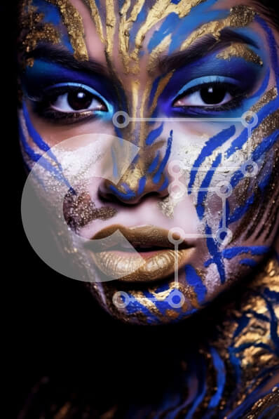 Intra Συλλεκτικό Ξύλινο Παζλ Plywood  4mm - Εκπληκτική γυναίκα με μπλε και χρυσό χρώμα προσώπου και μαύρη στολή Σε Ξύλινο Κουτί - Διαστάσεις Puzzle: 10x10 cm – 25 κομμάτια