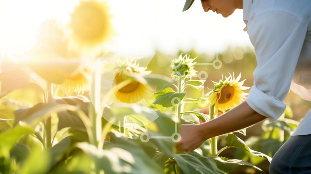 Intra Συλλεκτικό Ξύλινο Παζλ Plywood  4mm - Άνθρωπος που μαζεύει ηλίανθους σε ένα ανοιχτό χωράφι Σε Ξύλινο Κουτί - Διαστάσεις: 10x10 cm – 25 κομμάτια