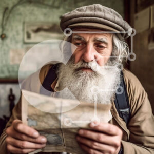 Intra Συλλεκτικό Ξύλινο Παζλ Plywood  4mm - Άνδρας που μελετά χάρτη σε δωμάτιο με χαμηλό φωτισμό Σε Ξύλινο Κουτί - Διαστάσεις Puzzle: 10x10 cm – 25 κομμάτια