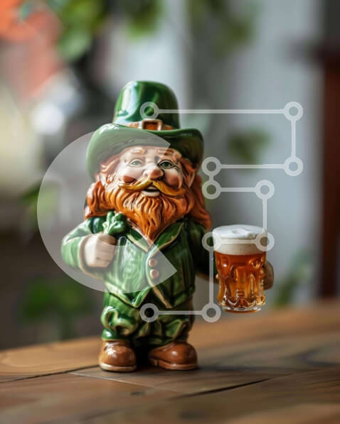 Intra Συλλεκτικό Ξύλινο Παζλ Plywood  4mm - Ιρλανδικό ειδώλιο Leprechaun που γιορτάζει την ημέρα του Αγίου Πατρικίου με μπύρα Σε Ξύλινο Κουτί - Διαστάσεις: 10x10 cm – 25 κομμάτια