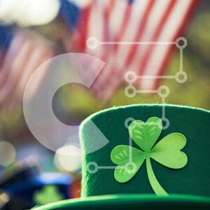 Intra Συλλεκτικό Ξύλινο Παζλ Plywood  4mm - Γιορτή του Αγίου Πατρικίου με φύλλα τριφυλλιού και αμερικανική σημαία Σε Ξύλινο Κουτί - Διαστάσεις: 10x10 cm – 25 κομμάτια