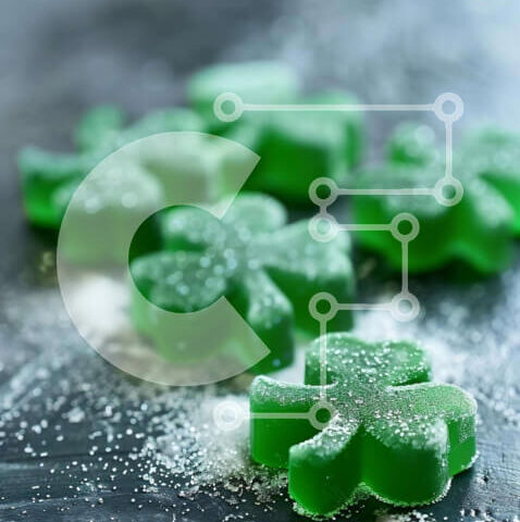 Intra Συλλεκτικό Ξύλινο Παζλ Plywood 4mm - Green Gummy Shamrocks σε άχνη ζάχαρη για την ημέρα του Αγίου Πατρικίου Σε Ξύλινο Κουτί - Διαστάσεις: 10x10 cm – 25 κομμάτια - Image 1