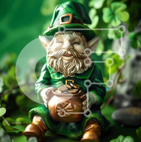 Intra Συλλεκτικό Ξύλινο Παζλ Plywood 4mm - Πράσινο ειδώλιο Gnome με νομίσματα για την ημέρα του Αγίου Πατρικίου Σε Ξύλινο Κουτί - Διαστάσεις: 10x10 cm – 25 κομμάτια - Image 1