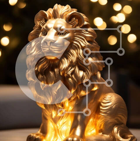 Intra Συλλεκτικό Ξύλινο Παζλ Plywood  4mm - Άγαλμα χρυσού λιονταριού στο διακοσμητικό τραπέζι Σε Ξύλινο Κουτί - Διαστάσεις: 10x10 cm – 25 κομμάτια - Image 1