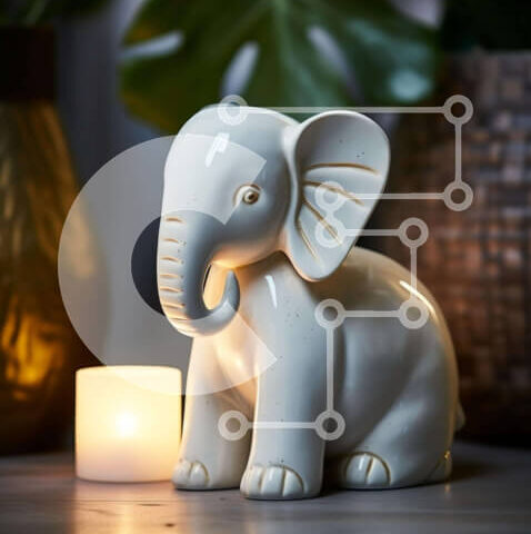 Intra Συλλεκτικό Ξύλινο Παζλ Plywood  4mm - Λευκό ειδώλιο ελέφαντα με κερί και φυτά Σε Ξύλινο Κουτί - Διαστάσεις Puzzle: 10x10 cm – 25 κομμάτια - Image 1