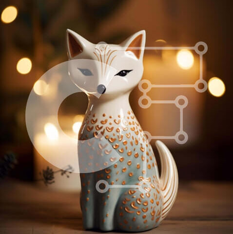 Intra Συλλεκτικό Ξύλινο Παζλ Plywood  4mm - Μικρό κεραμικό ειδώλιο αλεπούς στο τραπέζι με κεριά Σε Ξύλινο Κουτί - Διαστάσεις: 10x10 cm – 25 κομμάτια - Image 1